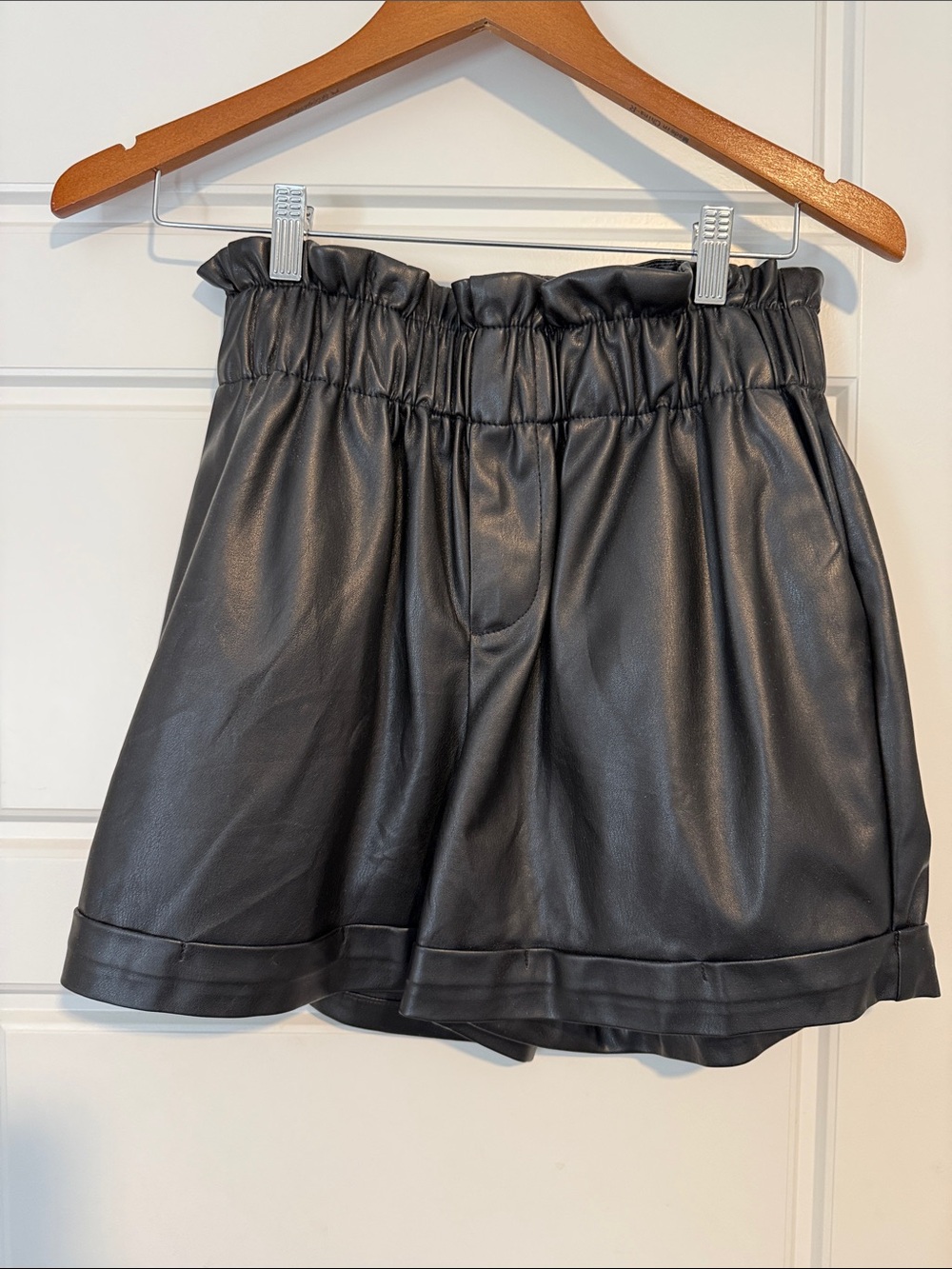 Black Faux Leather Paperbag Waist Shorts - Sleek Vegan Leather